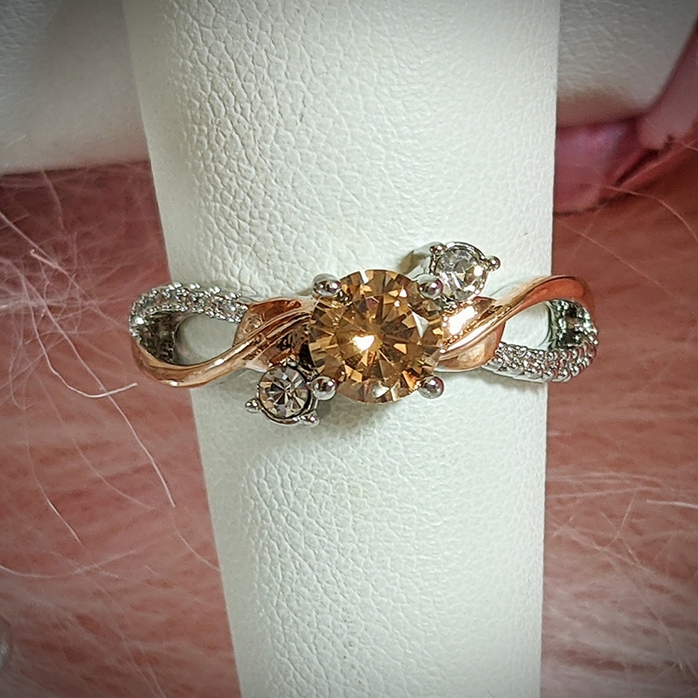 Two Tone 925 Silver Champagne Crystal